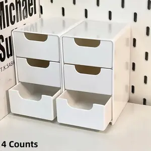 4 Counts Storage Box Organizer, Dustproof Stackable Desktop Container with Drawers, Large Capacity Cosmetic Organizer Rack, Plastic Storage Boxes