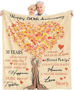 50th Anniversary Blanket Gifts, 50th Wedding Anniversary Blanket Gifts for Couple Parents, Golden 50 Year Anniversary Decorations Gift Ideas, Throw Blanket 60"X 50"