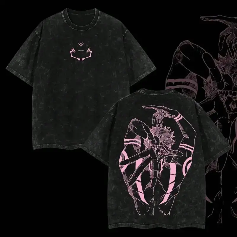 Men's Oversized Round Neck Short-Sleeve T-Shirt - Jujutsu Kaisen Sukuna Print, Classic Retro Streetwear Tops, 230gsm Heavyweight Soft Breathable Cotton Menswear