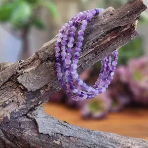 Natural  Crystal Purple Gemstone Beaded 4mm Small Tiny Chevron Amethyst Beads Stretch Bracelet for Women Men, Healing Reiki Chakra Bracelet