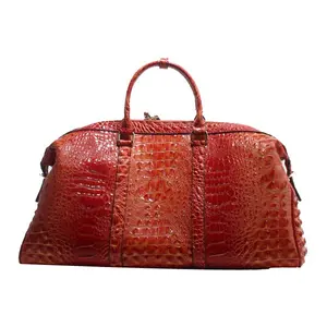 Luxury Crocodile-Embossed Leather Duffel Bag- Orange