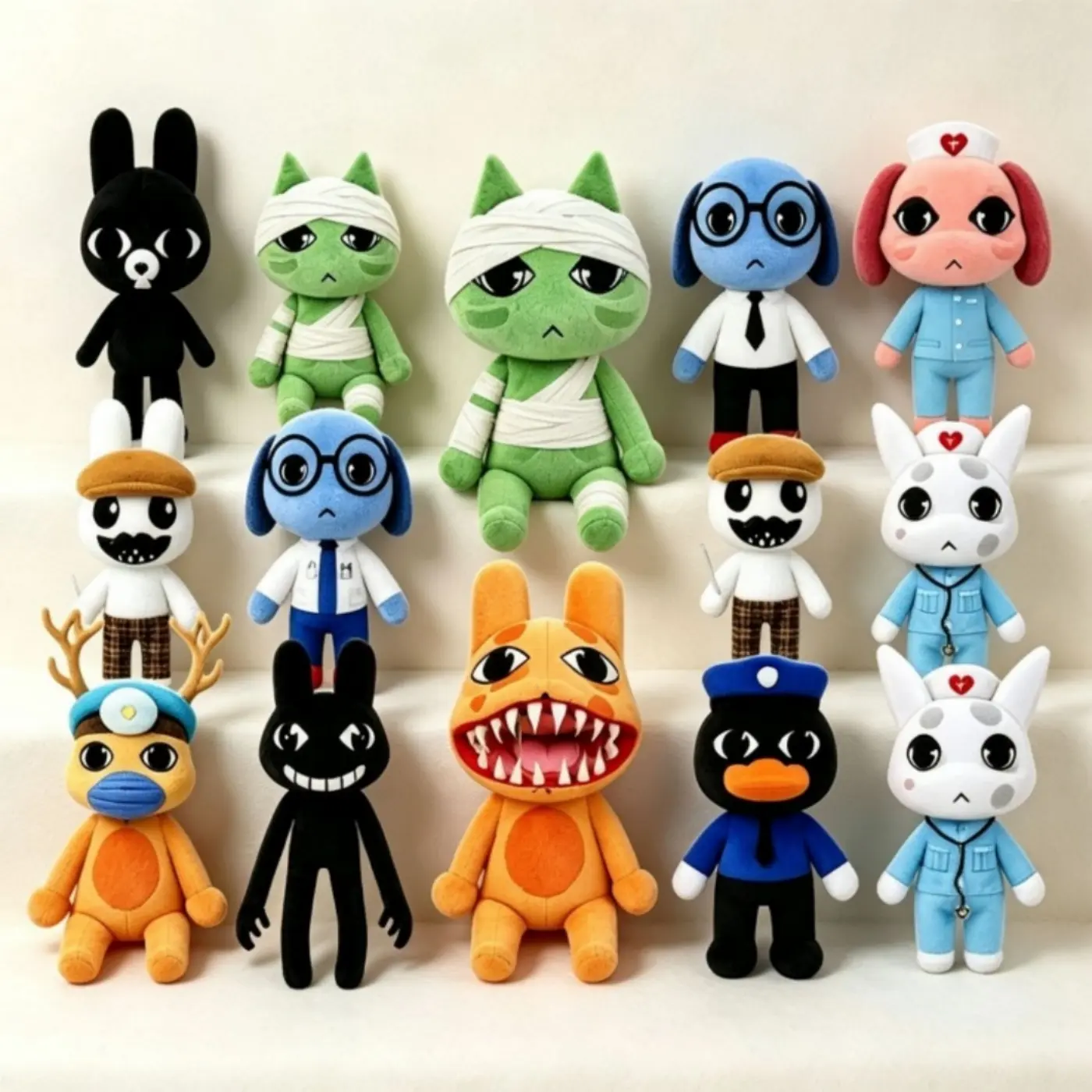 Full Set Roblox Animal Hospital Plush Toys, Creepy Cute Horror Game Stuffed Dolls Barney Anomaly Ratthew Liz Nurse Dog Duck Police Deer Doctor,  cute girly gifts，plushies，Soft Squishy Companion