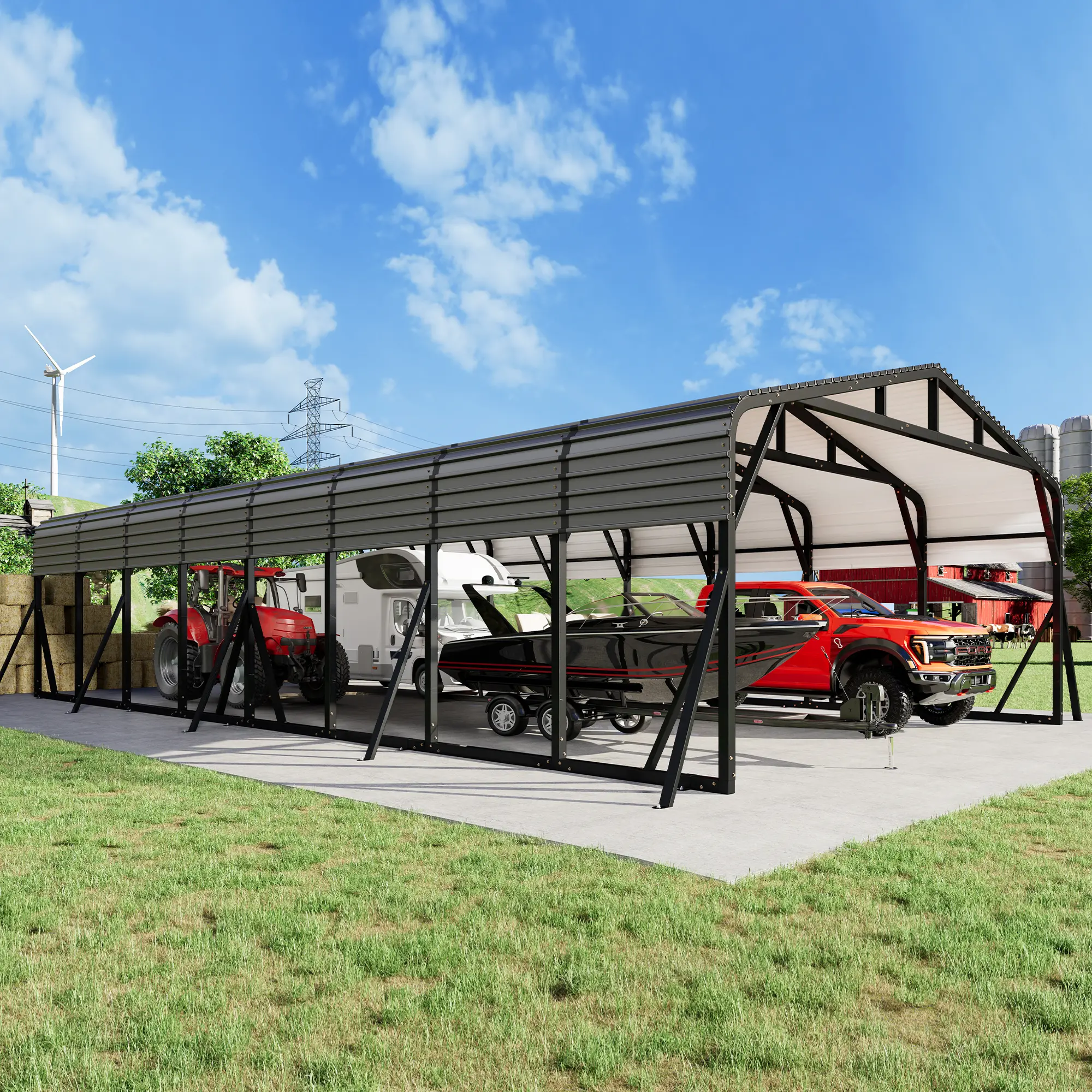 [Summerwins] [SummerFinds] AMERLIFE 20x30 FT/20x40 FT Heavy Duty Metal Carport, All-Weather Steel Car Shelter with Galvanized Roof, Reinforced Frame and Enhanced Base for Outdoor Garage or Parking