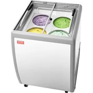 VEVOR Commercial Ice Cream Display Case, 12.8 Cu. ft Chest Freezer, Mobile Glass Top Deep Freezer, Restaurant Gelato Dipping Cabinet with 4 Wire Baskets, 2 Sliding Glass Doosr, Locking Casters, WhiteVEVOR Super Brand Day