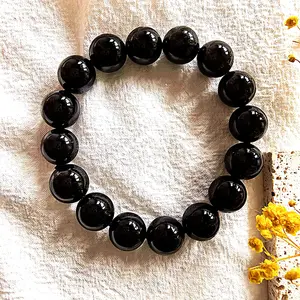 Onyx Bracelet, Natural Black Stone Bead Bracelet, Stretch Crystal Bracelet for Men & Women, Everyday Wear, Meditation, Focus, Confidence & Positive Energy Jewelry, Chinese Feng Shui Prosperity Bracelet