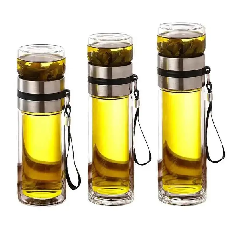 Glass Tea Infuser Bottle – Leak-Proof Travel Mug with Double Wall