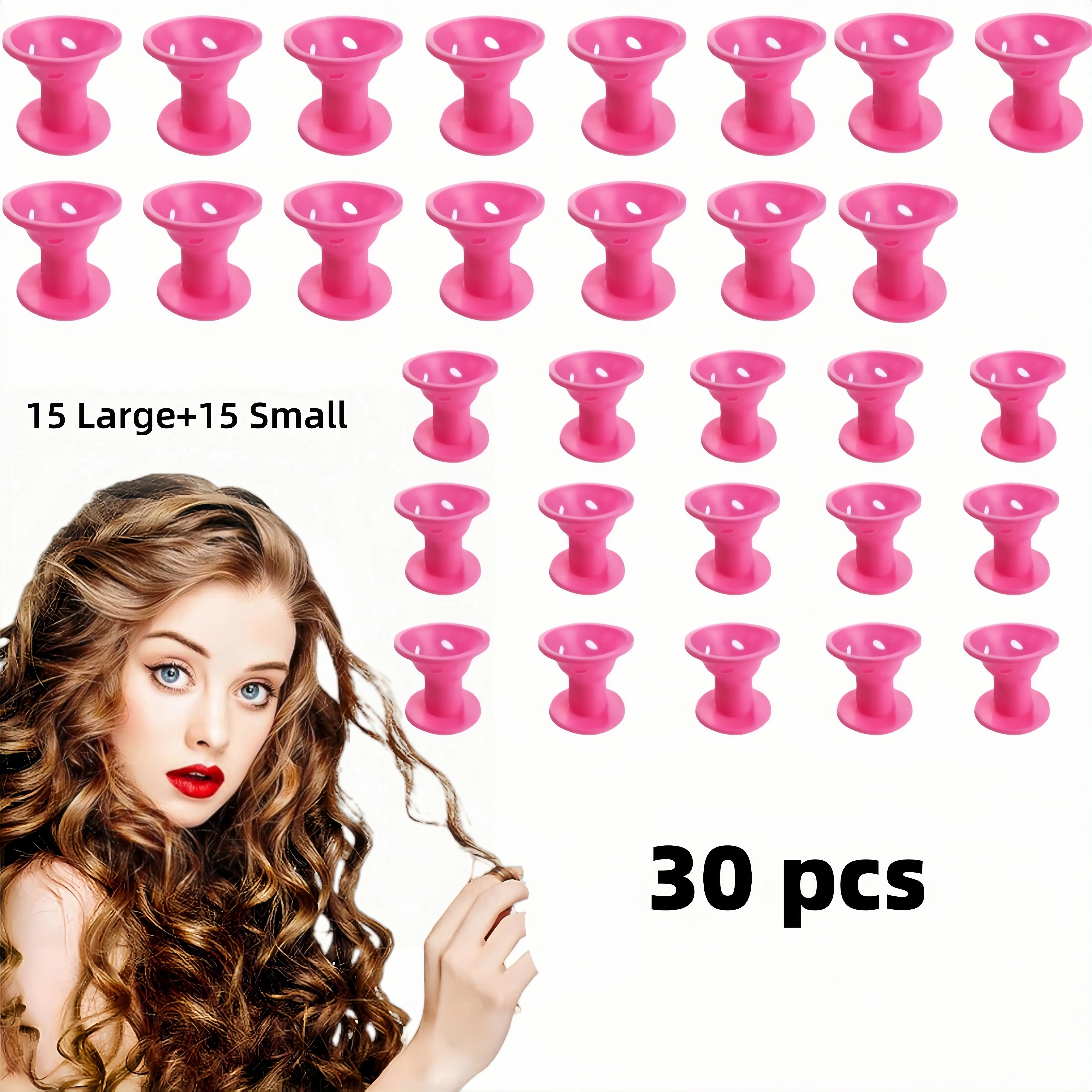 30-Piece Heatless Hair Curlers Set, Soft Magic Rollers for Women & Kids, Large & Small Sizes, Pink Hair Styling Tools for Overnight Use
