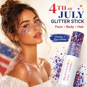 Red White Blue Glitter Stick, Face Body & Hair Sparkle Makeup for 4th of July, 250 Years Patriotic Party, Parade, Festival & Summer Celebration