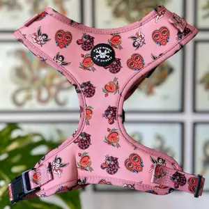 Valentine Traditional Tattoo Adjustable Dog Harness in Pink