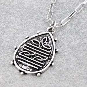 Western Boots Stitch Pendant Necklace Available in Teardrop or Heart Shaped Design