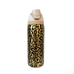 Owala 32oz Insulated Water Bottle, Gold Black Swirl Pattern, Double-Walled Stainless Steel, Leak-Proof Sip Lid, Sweat-Proof, Great for Hiking, Camping & Commute Drinkware Flasks Portable Mug Tumbler Bottled toddler can purple poinsettia cherry new pink ti