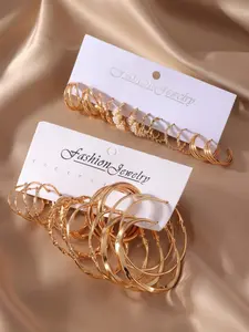 Gold Exaggerated Big Hoop 12 Pairs Earrings Fashion Set for Women Party Daily Look