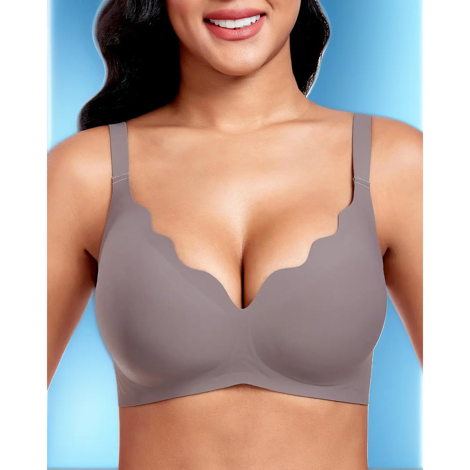 Plunge Jelly Bras for Women – No Underwire, Wireless Lift Bra, Full Coverage T-Shirt Bra for Everyday & Sleep