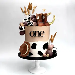LaVenty cake shed cake topper gender reveal Cowboy Rodeo Cake Topper Cowboy Western Cake Decorations Cowboy Hat Birthday Cupcake Topper Cowgirl Boots Cow Balls Cake Topper