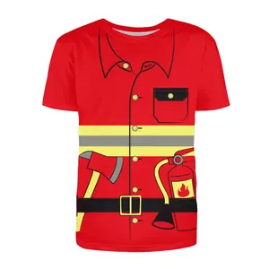 Unisex Adults Firefighter Themed T - Shirt with Fire Axe, Fire Extinguisher & Firefighter Uniform Print for Halloween, Themed Parties & Cosplay Events