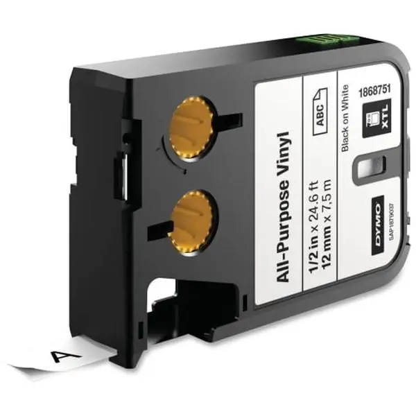 DYM1868751 XTL Series Thermal Printer Labels, 1/2 in. Half Inch Size High Clarity Labeling Tags, All-Purpose Vinyl Permanent Adhesive, Durable Thermal Transfer Printing, Easy-to-Peel Split Back, Indoor Use, Moisture-Chemical-UV Resistance