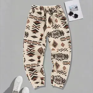 Men's Ethnic Print Casual Loose Pants with Drawstring Waistband Unique Retro Style Long Trousers Featuring Comfortable, Skin Friendly Fabric, Perfect for Hanging Out with Friends at Trendy Shops or Creative Markets, Suitable for Men Who Appreciate Vinta t