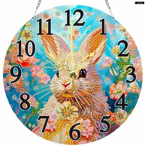2D Flat DIY Irregular Shaped Drilling Diamond Painting Ornament with Clock Function Diamond Painting Clock Pendant Diamond Art Clock Pendant Kit for Living Room Decoration