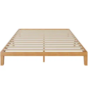 Solid Wood Platform Bed with Wooden Slats No Box Spring Needed Easy Assembly Full Size Natural Pine Frame