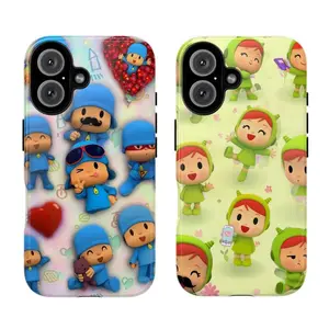 Pocoyo and Nina Couple Phone Case Cute Cartoon Kawaii Aesthetic Protective Cover Phone Case Compatible with iPhone 17 16 15 14 13 12 11 pro pro max & Samsung S25 S24 S23 Durable Protection Dual Layer Design Glossy