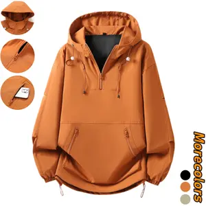 Spring/Summer men’s casual hooded half-zip jacket, outdoor style with a loose drop-shoulder fit, suitable for travel, camping, commuting, and versatile styling for various occasions.