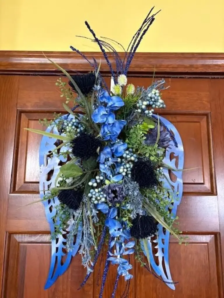 Angel Wings Wreath (blue floral)
