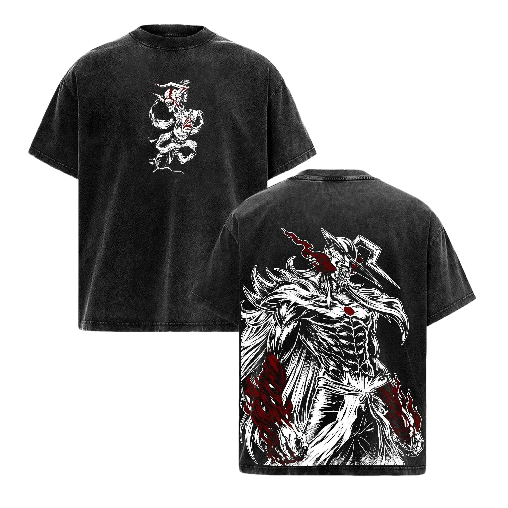 Bleach Ichigo Kurosaki Vintage Washed Heavyweight Cotton Oversized Boxy Graphic T-Shirt High-Res 2D Print Round Neck Top Machine Washable Summer Casual Unisex Streetwear Daily Wear Otaku Gifts For Anime Manga Fans Japanese Animation Apparel Shirts Tee