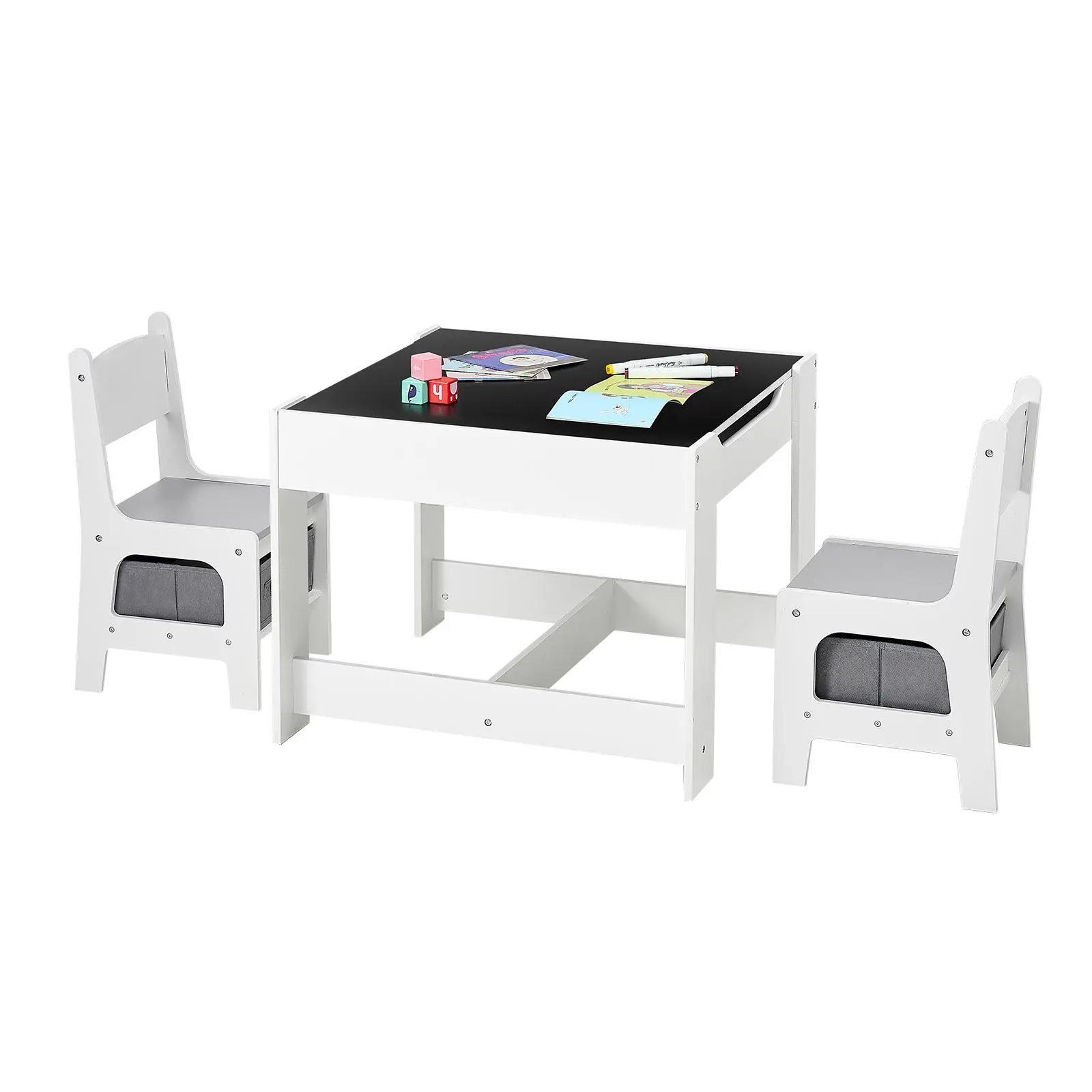 【SummerFinds】VEVOR Kids Table and 2 Chairs Set, Toddler Table and Chair Set with Storage Space under the Table, Cloth Storage Box under the Chairs, Wooden Desk for Art, Craft, Reading, Learning, Drawing, White