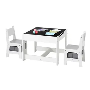 VEVOR Kids Table and 2 Chairs Set, Toddler Table and Chair Set with Storage Space under the Table, Cloth Storage Box under the Chairs, Wooden Desk for Art, Craft, Reading, Learning, Drawing, White