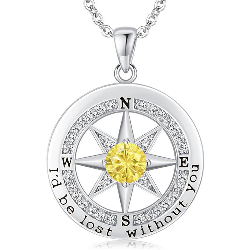 Personalized 12 Birthstone Compass Necklace | 925 Sterling Silver with Gold/Rose Gold/White Gold Plating + Zircon, Birth Month Jewelry for Women, Ideal Birthday Gift