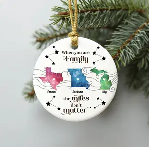 Long Distance Relationship Ornament, When You Are Family The Miles Don't Matter Ornament, Custom Family Friends Christmas Ornaments Ceramic Box