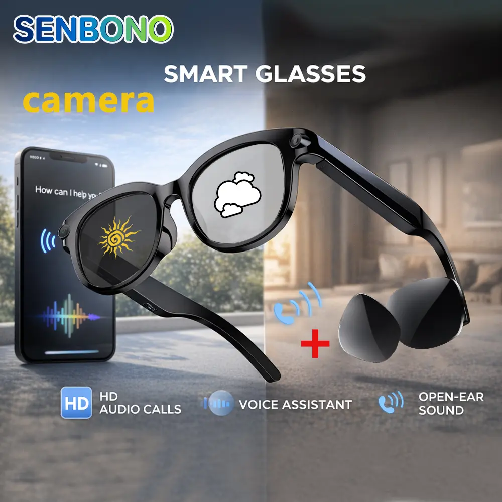 SENBONO Smart Translation Glasses - Al Voice, VideoRecording, Music Playback, Wireless Headphones,Wearable Sports-Style Casual Smart Glasses Headsetssmart glasses with camera