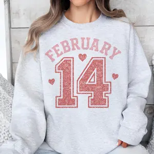 Valentines February 14 Sweatshirt Varsity Valentines Date Heart Graphic Pullover Womens Casual Crewneck Sublimation Top