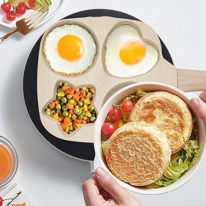 2026Non-stick egg frying pan, 4-hole Heart-Shaped Pancake Pan with Wooden Handle,Granite-Style Breakfast Skillet, Small Nonstick Pan for Eggs, Omelets, Toast, Pancakes & Crepes, Easy-Clean Multifunctional Kitchen Gadget, mother's day gift