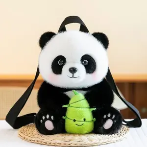 Kawaii Panda Hugging Bamboo Shoot Plush Backpack Soft Stuffed Animal School Bag