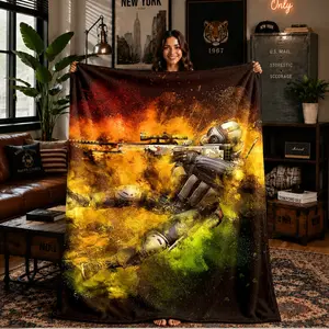 Soft Tactical Sniper Game Print Flannel Blanket, Warm and Comfortable, Ideal for Bed, Sofa, Office, Camping, Travel, Gift