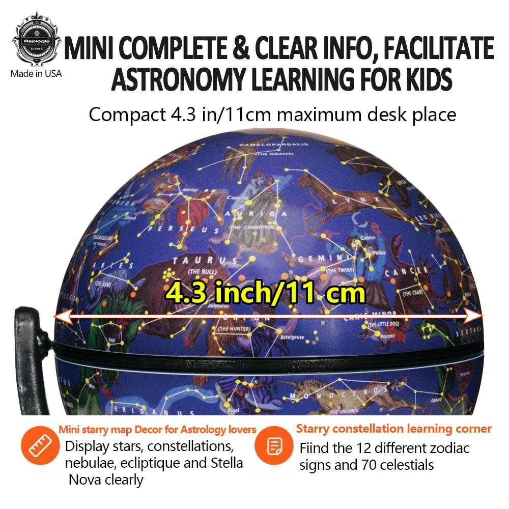 Replogle 4.3 inch Mini Interactive Celestial 720° Rotating Astronomical Globe with Constellation Nebulae for Space Exploration and Astronomy Enthusiasts Made in USA
