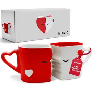 MIAMIO - Coffee Mugs/Kissing Mugs Set Ceramic with Gift Box (Red) MIAMIO