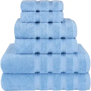 Luxury 6 Piece Towel Set, 2 Bath Towels 2 Hand Towels 2 Washcloths, 600 GSM 100% Cotton Turkish Towels for Bathroom, Sky Blue Towel Sets