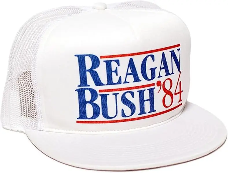 Reagan Bush 84 Campaign Flat Bill Printed Unisex-Adult Trucker Hat -One-Size Multi Colors