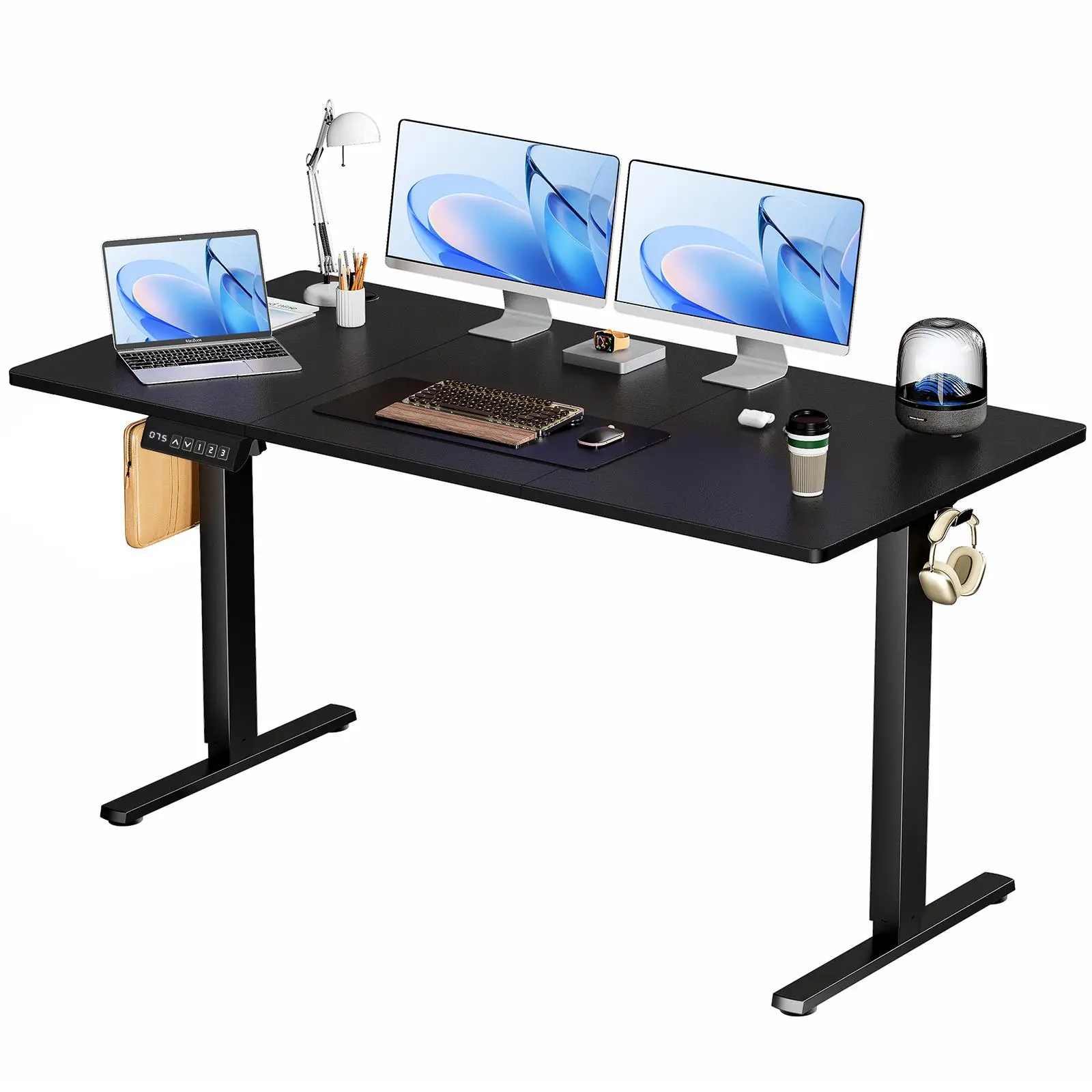 Smart Electric Standing Desk, 63"x23.6" Adjustable Height Office Desk with 3 Memory Presets, Dual Motor, 176LBS Load Capacity, Cable Management, T-Shaped Frame for Home Office