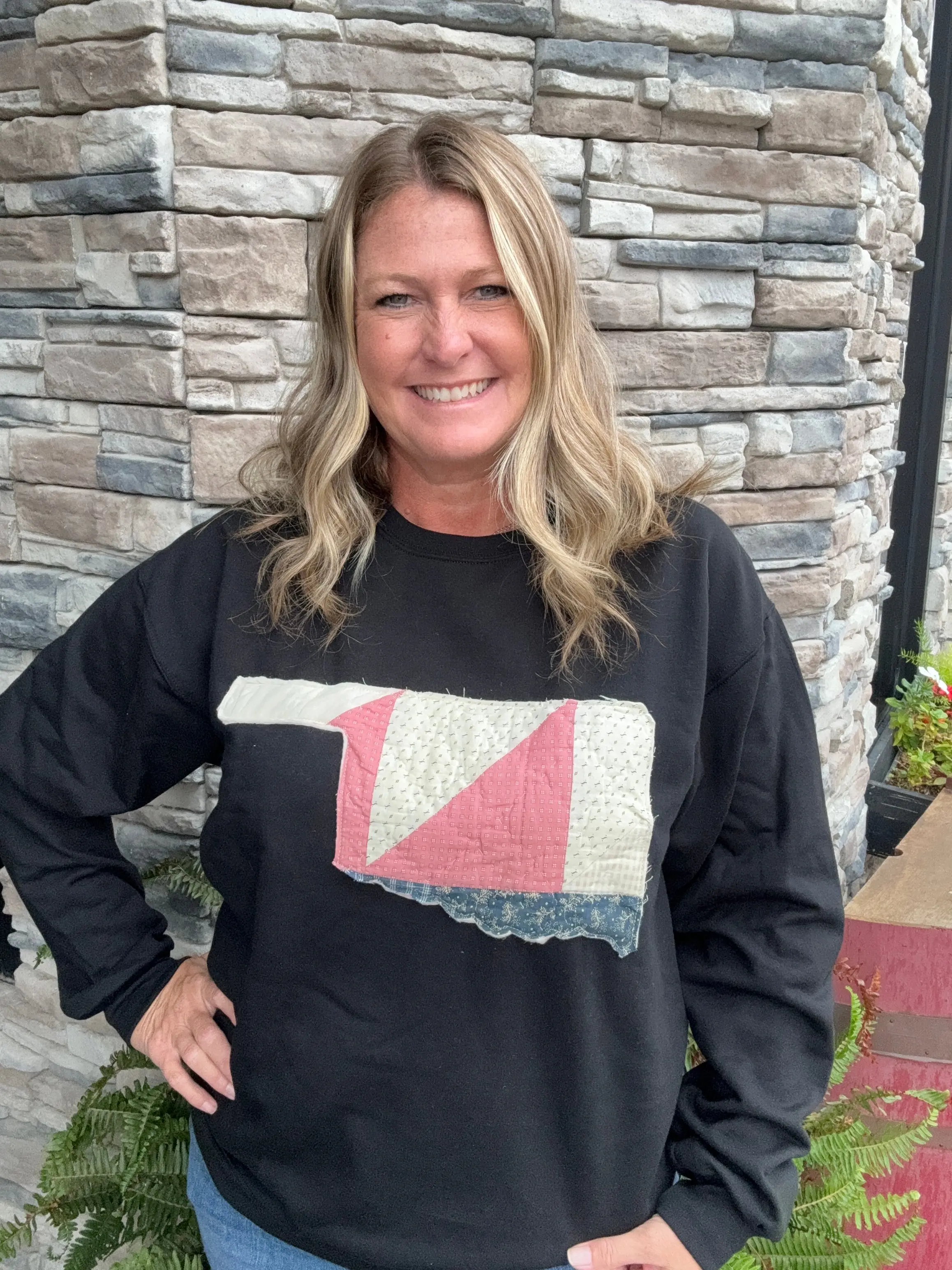 Vintage Quilt State of Oklahoma Patchwork Sweatshirt