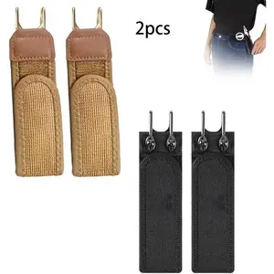 2pcs Buckleless Belt Hook, Tactical Metal Hook Elastic Belt, Unisex Buckle-Less Invisible Waist Belts for Work & Edc, Adjustable Stretch Belt