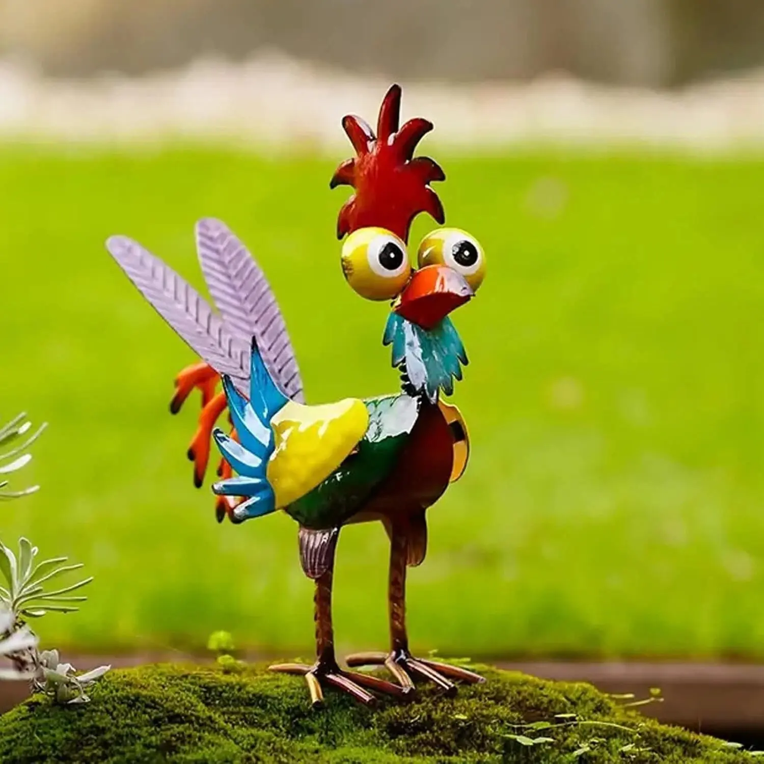 COLOURTREE Wacky Metal Rooster Yard Statue - Colorful Indoor/Outdoor Farm Animal Décor for Garden, Patio, Lawn, or Porch, Handmade, Weather Resistant, Perfect Gift