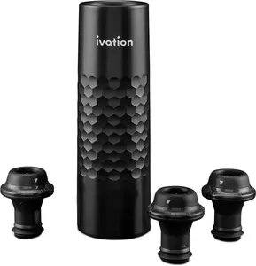 Ivation Rechargeable Wine Accessory Set with Reusable Stoppers, 6-Piece Preserver Gift Set, Automatic Vacuum Sealer, USB Charger & 4 Universal Bottle Plugs Wine Saver Pump