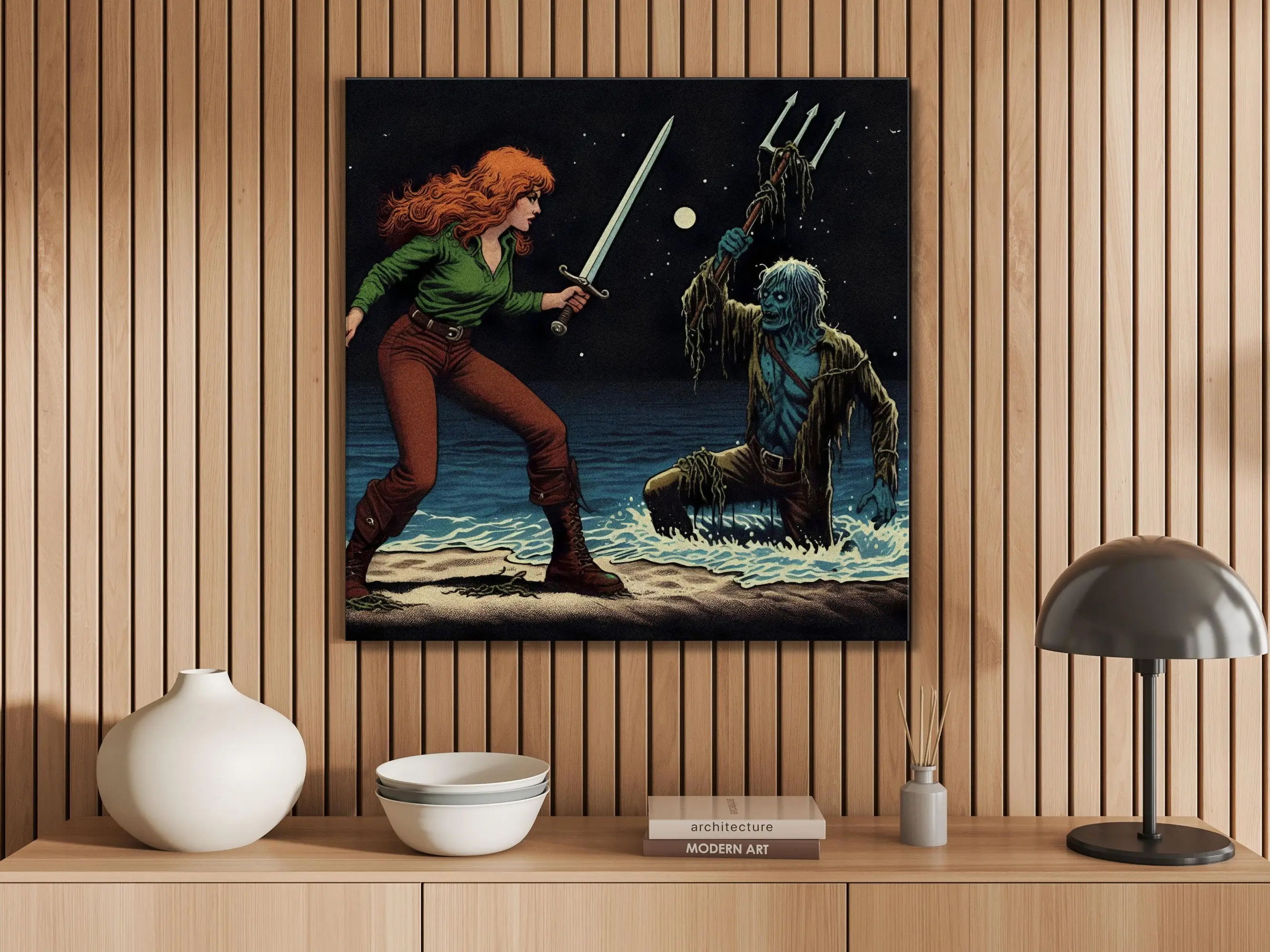 Minecraft Art, Alex And The Drowned, Framed Canvas Print, Dark Fantasy Minecraft Fan Art, Wall Art, Wall Decor, Vintage, Gaming, Dark
