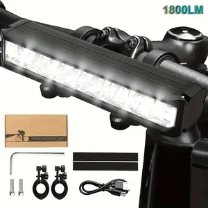 1800 Lumens Ultra Bright Bicycle Light Dual Bracket Type-C Rechargeable Front Bike Light with 6 LEDs, Riding Lights with Power Bank Function And 4 Lighting Modes Large Capacity Built-in Battery Suitable for Mountain Bikes, Road Bike, Electric Bike
