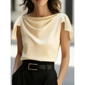Elegant Satin Blouse with Drop Shoulder Neckline, Smooth Fit Slimming Design, Professional Office Wear, Versatile Outerwear Shirt, Womenswear1122