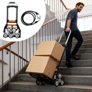 Sekam 280LBS Stair Climbing Cart Black Friday Deal Heavy Duty 6 Wheel Stair Climber Hand Truck Foldable Trolley w Dual Handle 2 Elastic Ropes Home Office Moving Warehouse