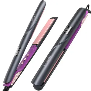 LANDOT Hair Straightener, 1 Inch Flat Iron Straightener and Curler 2 in 1, Titanium Ceramic Ionic Dual Voltage Straightener for Less Frizz, Shinier & Smoother Hair